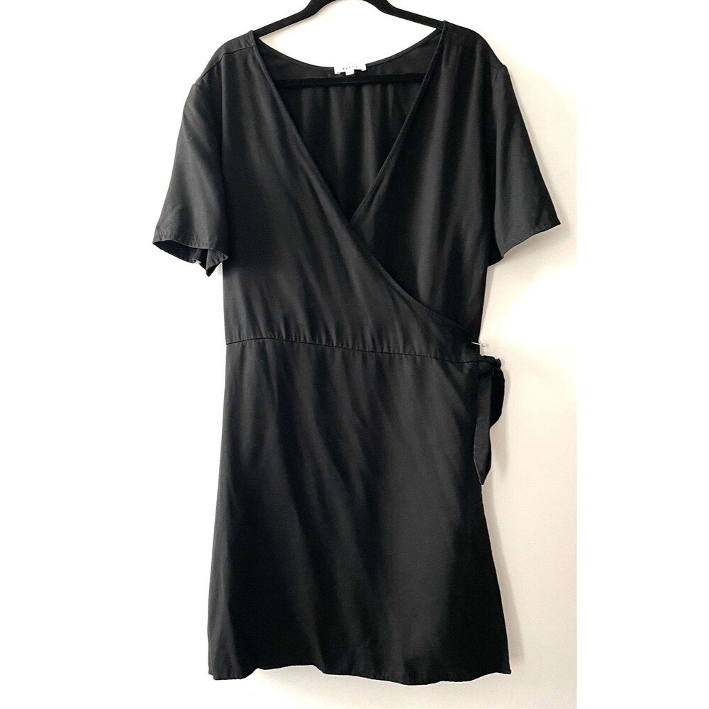 Vetta Wrap Dress Short Sleeve V-Neck Black Knee Length Womens Size XL-(ep)